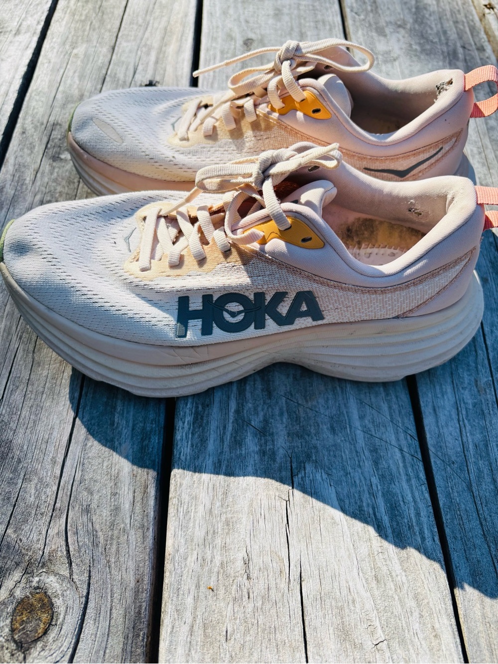 Hoka One One Bondi 8 Women's cream vanilla Running Shoes with Navy Logo size 7B - Picture 8 of 13